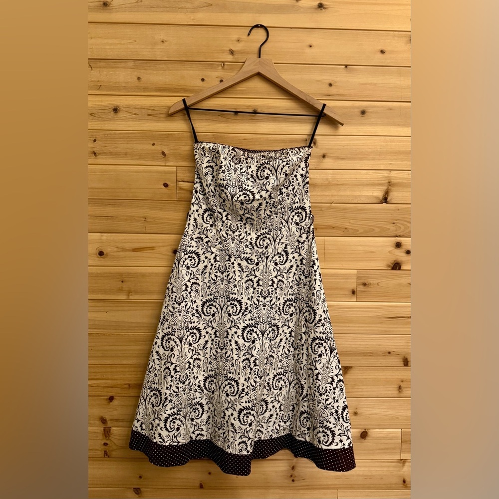 Y2K Ruby Rox Small Brown White Paisley Polka Dot Strapless Dress Homecoming Prom